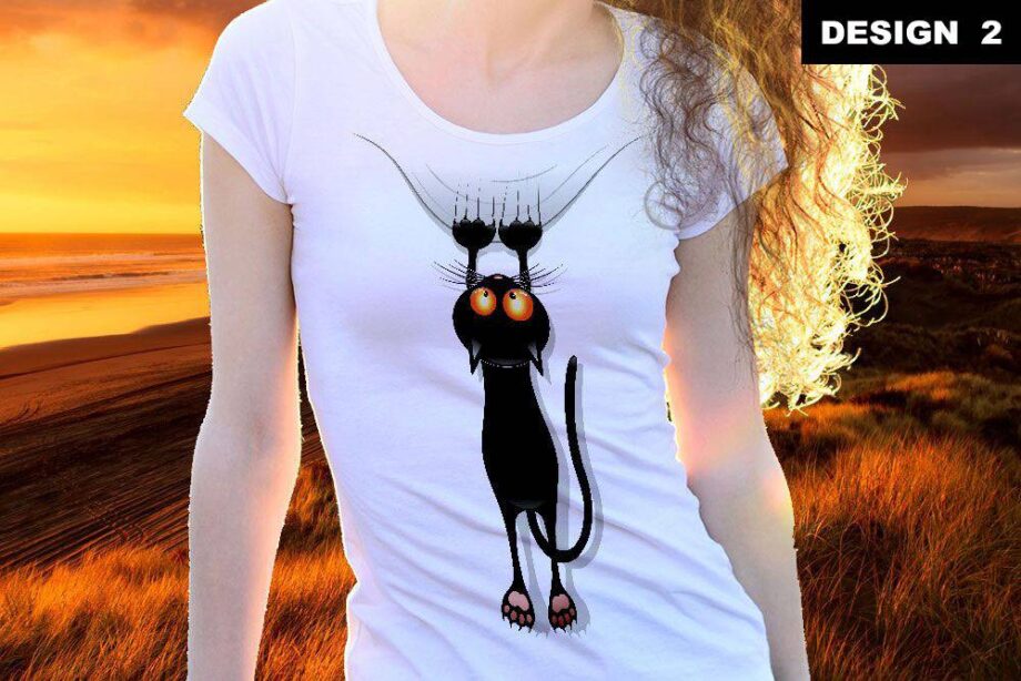 Hanging Cat Printed T-Shirt