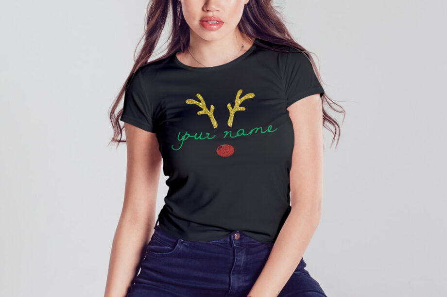 Custom Name Antlers Christmas T-Shirt