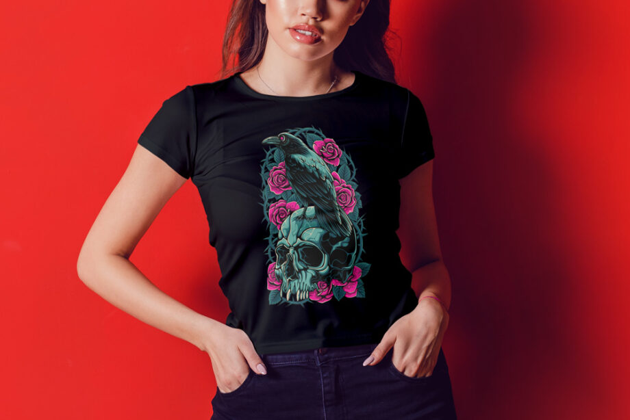 Skull Rose Crow T-Shirt