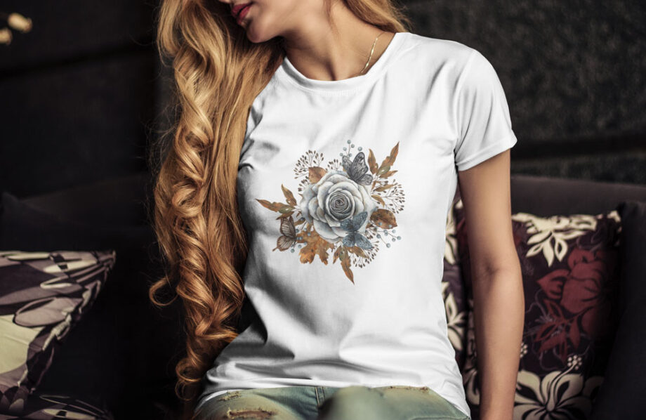 White Rose Butterflies T-Shirt